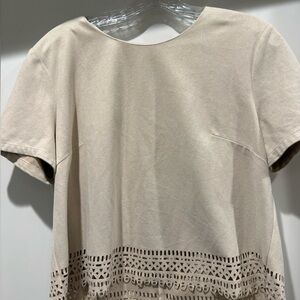 Soft Cream Top with Cutout Hem